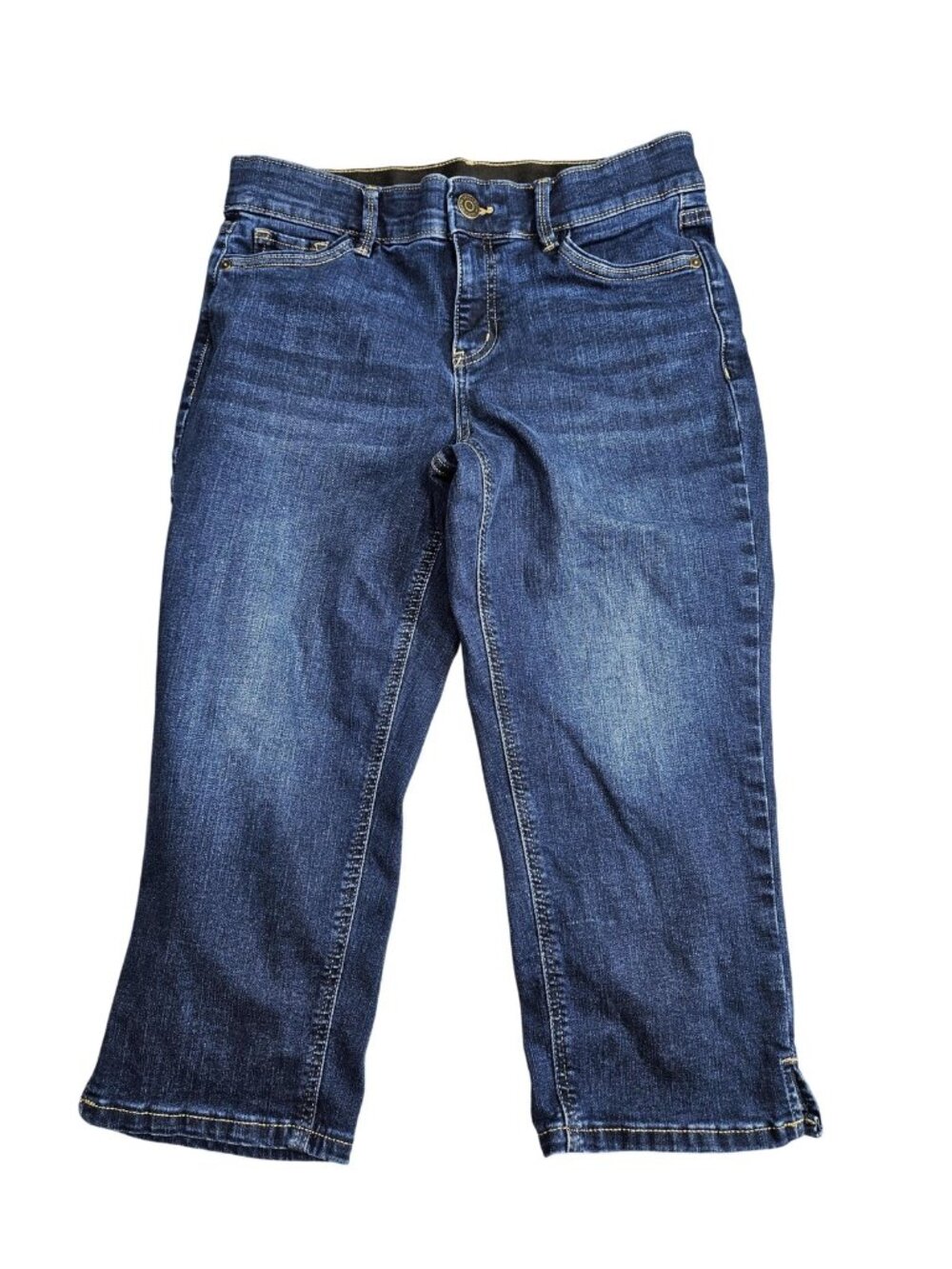 Liz Claiborne Sara Crop Jeans Womens 8 Blue Med Wash Mid Rise Stretch Denim